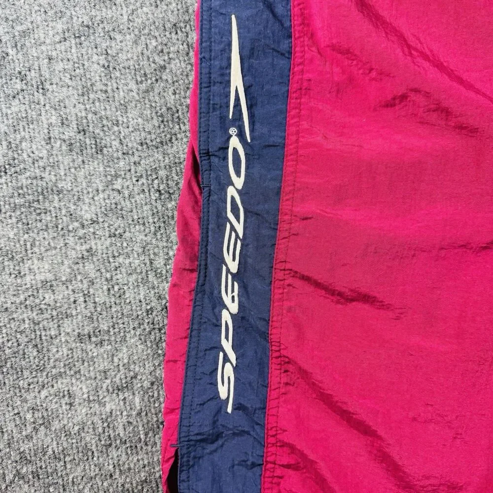 Vintage 90s Speedo Spell Out Swim Trunks Men's Colorblock Pink Navy Shorts Retro